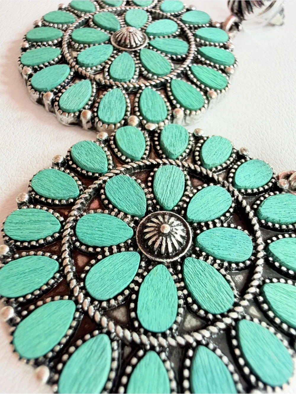 Teal Floral Medallion Drop Earrings - Women Jewelry